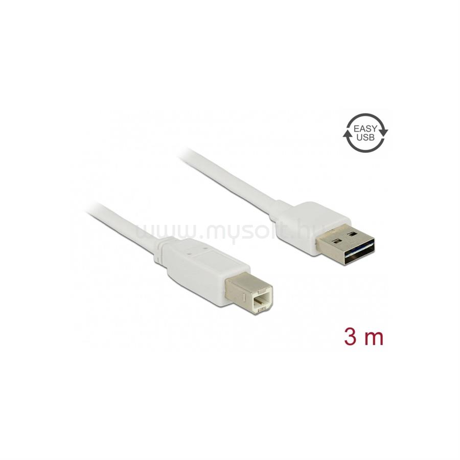 DELOCK kábel EASY-USB 2.0 Type-A male > USB 2.0 Type-B male 3m fehér