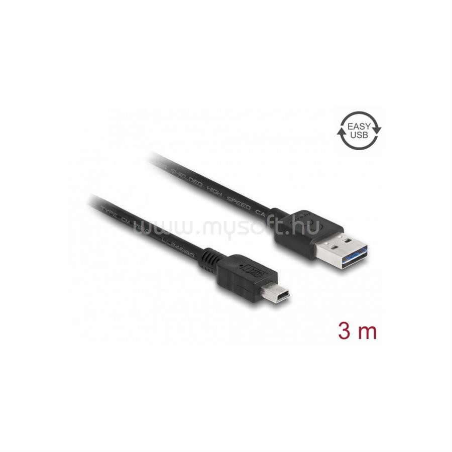 DELOCK kábel EASY-USB 2.0 Type-A male > USB 2.0 Type Mini-B male 3m fekete