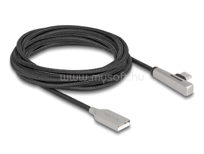 DELOCK Kábel USB 2.0 A-típusú apa - USB Type-C apa hajlított, LED fénnyel és gyors töltő funkcióval 60 W 3 m