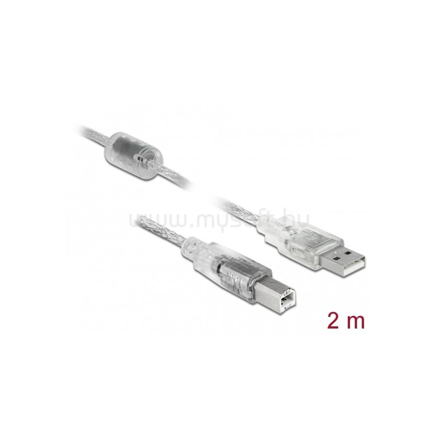 DELOCK kábel USB 2.0 Type-A male > USB 2.0 Type-B male 2m átlátszó