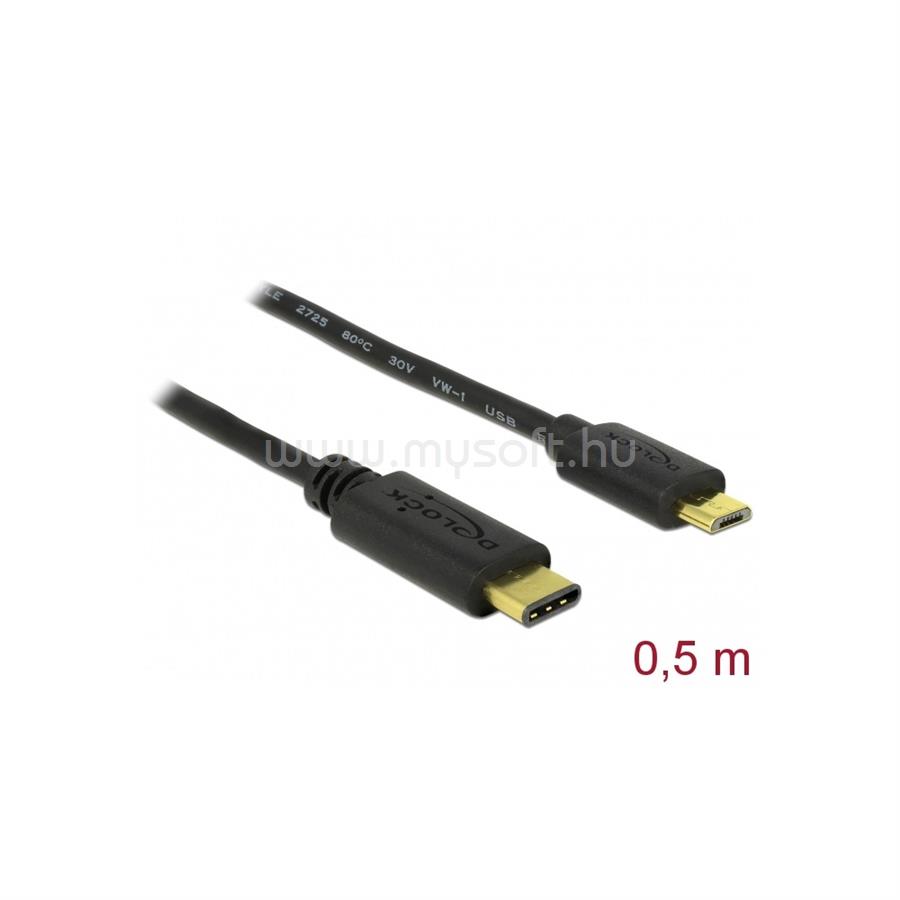 DELOCK kábel USB 2.0 Type-C male > USB 2.0 Type Micro-B male 0.5m fekete