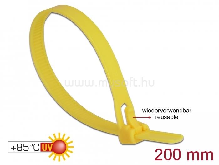DELOCK Kábelösszekötő újrahasznosítható hőálló hossza 200 mm, szélessége 7,5 mm, 100 db. sárga