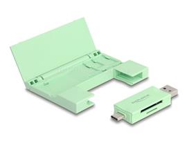 DELOCK Kártyaolvasó USB 5 Gbps USB Type-C  / A-típusú SD és Mikro SD memóriakártyákhoz praktikus memória kártyatokkal (mentazöld) DL91015 small