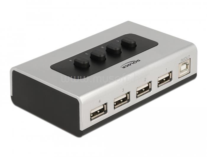 DELOCK Kétirányú USB 2.0 switch 1 db. B-típusú anya   4 db. A-típusú anya kézi átkapcsolással