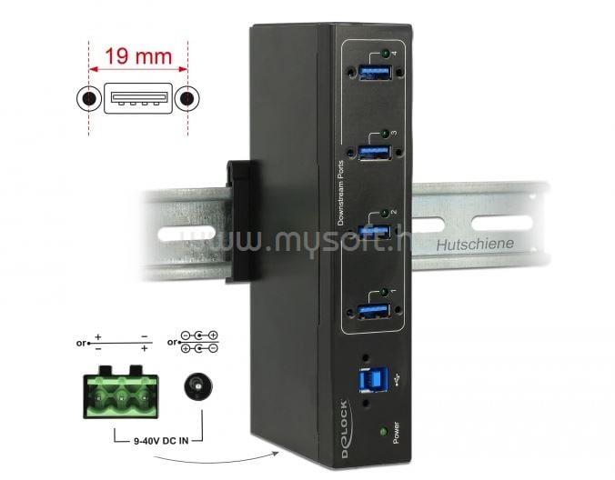 DELOCK külső ipari hub4 x USB 3.0 A 15 kV ESD védelemmel