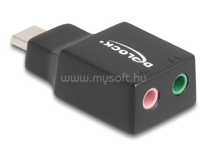 DELOCK Külső USB Type-C  hangkártya 2 x 3,5 mm-es sztereo jack Plug & Play audio adapterrel személyi számítógépekhez, laptopokhoz és Mac rendszerekhez