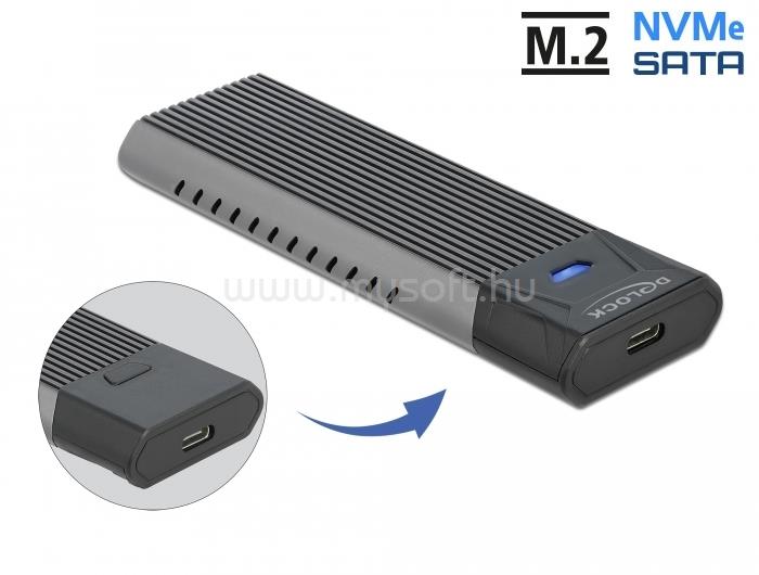 DELOCK Külső USB Type-C  kombinált ház M.2 NVMe PCIe vagy SATA SSD eszközhöz - szerszám mentes