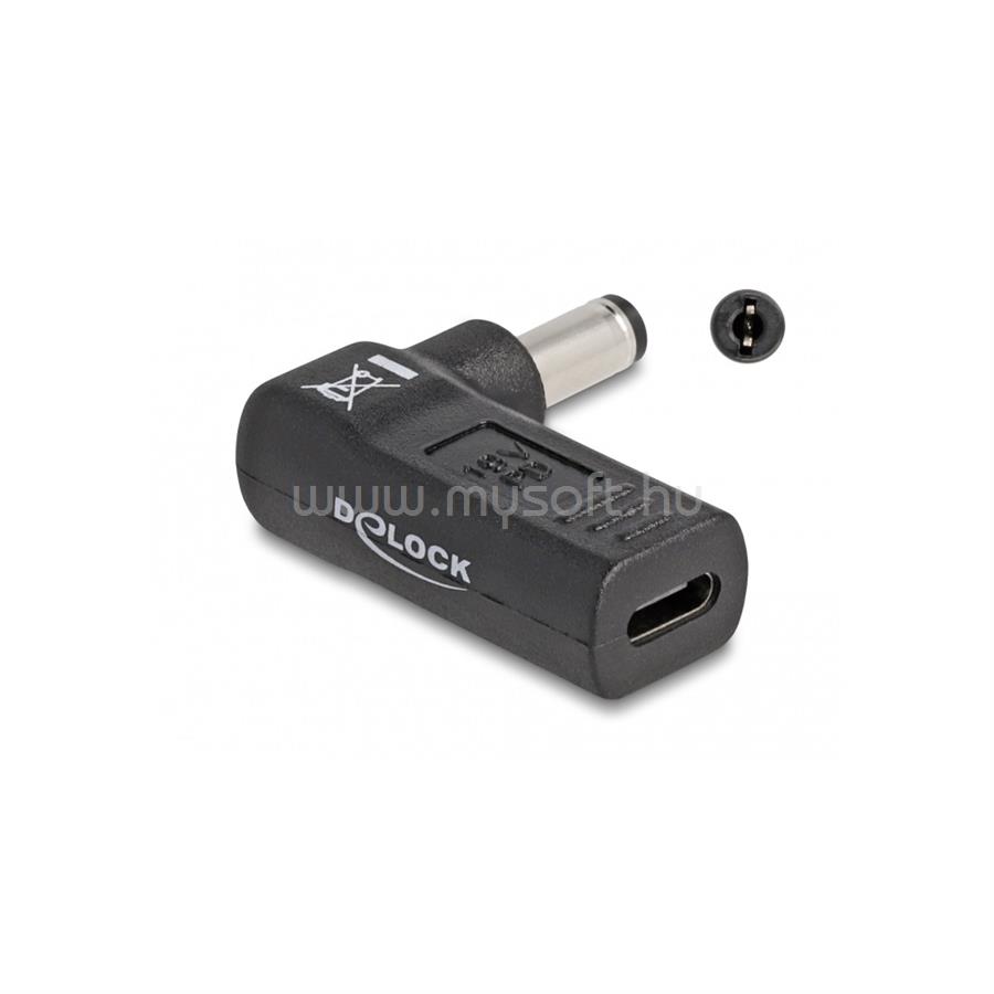 DELOCK Laptop töltőkábel adapter USB Type-C anya - 5,5 x 2,1 mm apa 90° fokban hajlított