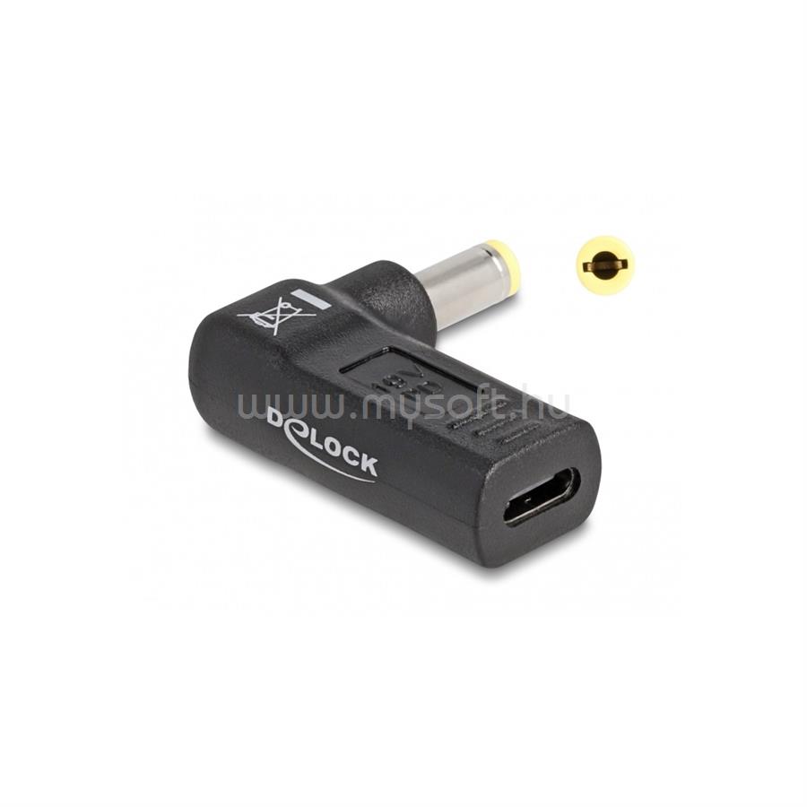 DELOCK Laptop töltőkábel adapter USB Type-C anya - 5,5 x 2,5 mm apa 90° fokban hajlított