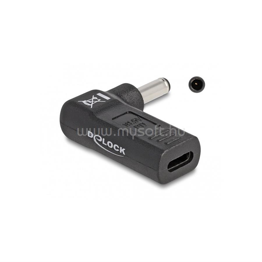 DELOCK Laptop töltőkábel adapter USB Type-C anya - Dell 4,5 x 3,0 mm apa 90 fokban hajlított