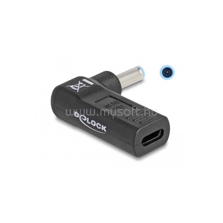 DELOCK Laptop töltőkábel adapter USB Type-C anya - HP 4,5 x 3,0 mm apa 90 fokban hajlított