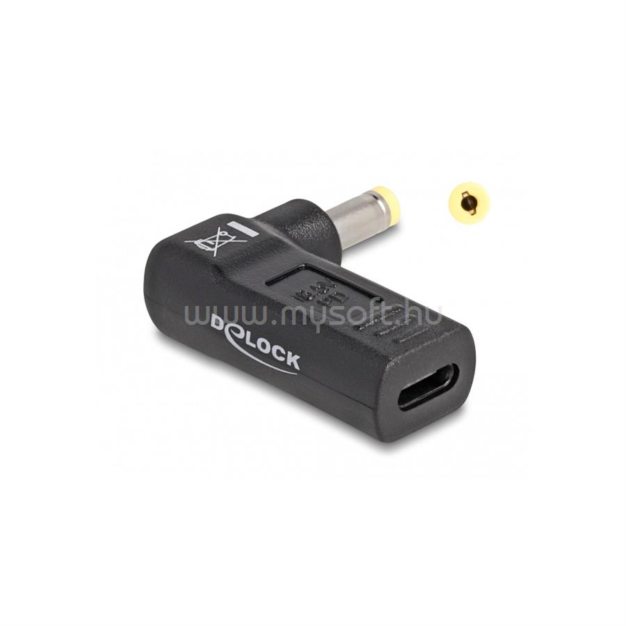 DELOCK Laptop töltőkábel adapter USB Type-C anya - HP 4,8 x 1,7 mm apa 90 fokban hajlított