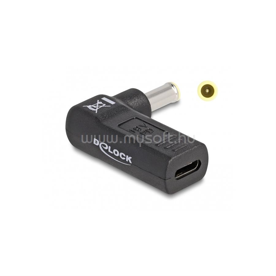 DELOCK Laptop töltőkábel adapter USB Type-C anya - Samsung 5,5 x 3,0 mm apa 90° fokban hajlított