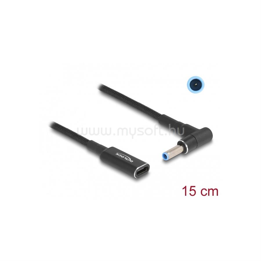 DELOCK Laptop töltőkábel adapterkábel USB Type-C anya - HP 4,5 x 3,0 mm apa 90° fokban hajlított 15 cm