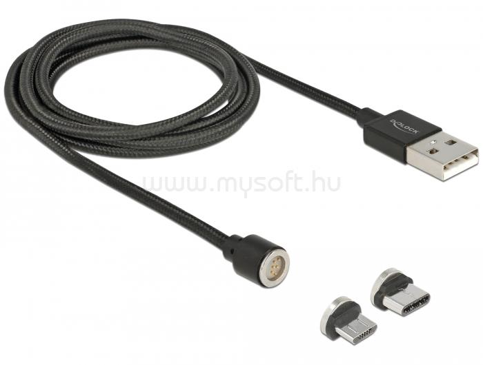 DELOCK Mágneses USB adat- és töltokábel készlet Micro USB vagy USB Type-C-hez, fekete 1,1 m
