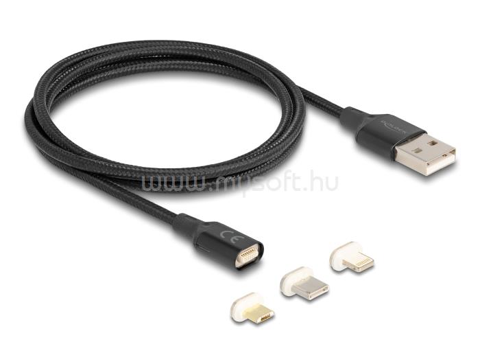 DELOCK Mágneses USB töltő készlet 8 tűs Lightning  / Micro USB / USB Type-C  csatlakozókkal, 1 m (fekete)