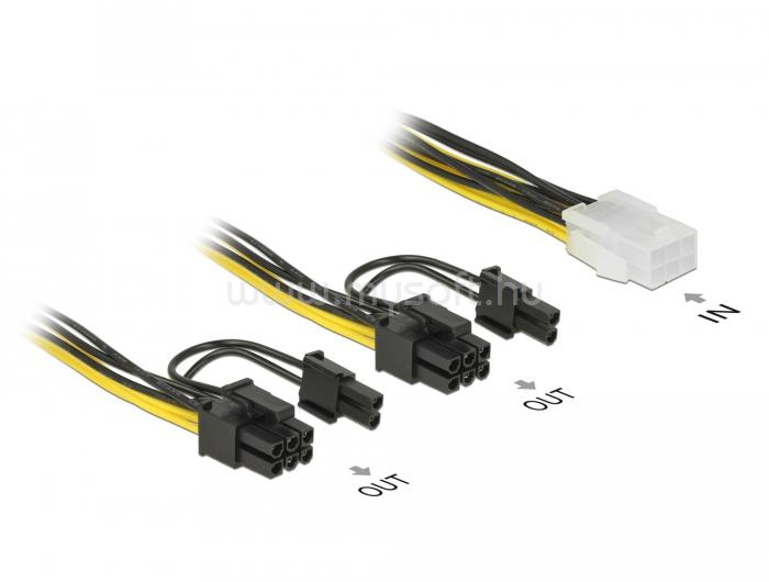 DELOCK PCI Express tápkábel 6 tűs hüvely > 2 x 8 tűs dugó 15 cm