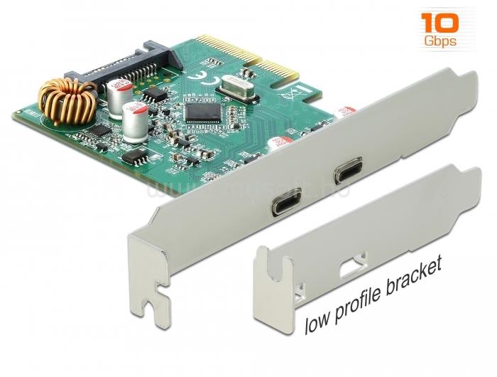 DELOCK PCI Express x4 kártya - 2 x külső SuperSpeed USB 10 Gbps (USB 3.1 Gen 2) USB Type-C  hüvely