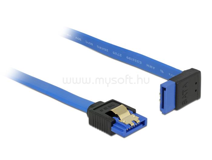 DELOCK SATA-kábel, 6 Gb/s, hüvely, egyenes > SATA hüvely, felfelé ívelt, 50 cm, kék aranyszínu kapcs