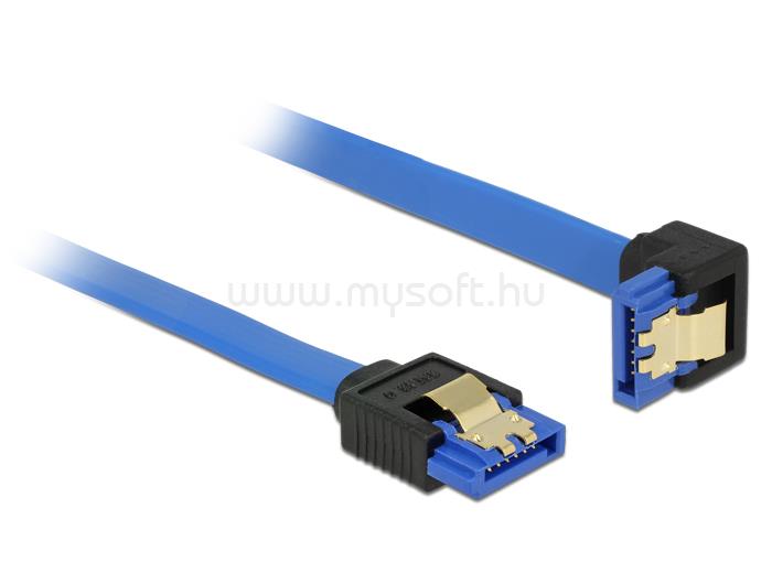 DELOCK SATA-kábel, 6 Gb/s, hüvely, egyenes > SATA hüvely, lefelé ívelt, 10 cm, kék aranyszínű kapcsokkal