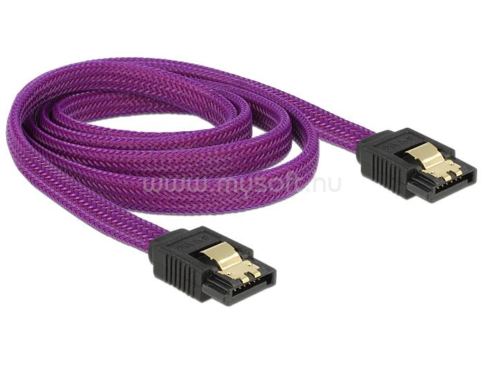 DELOCK SATA kábel 6 Gb/s 100 cm egyenes / egyenes fém lila Prémium