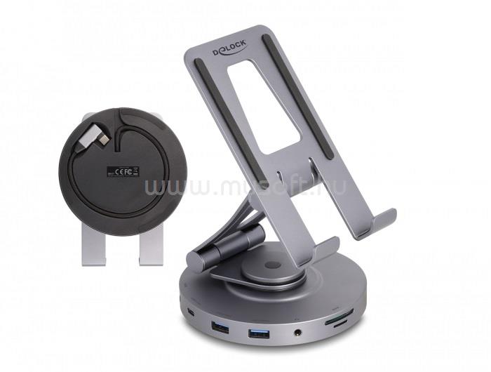 DELOCK Tablet és laptop dokkoló állomás 4K beépített tartóval - HDMI / USB / Hub / SD / Micro SD / PD 3.0 - 360 forgatható