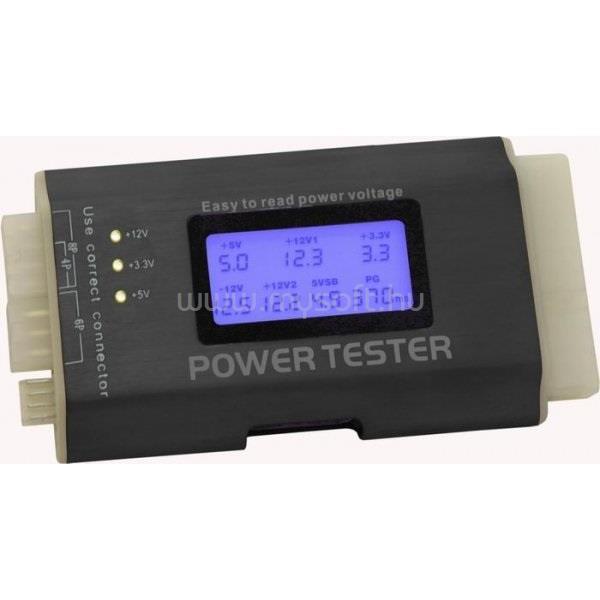 DELOCK Táp teszter - 18159 (Floppy, HDD, CDROM, SATA, 4 tűs (P4), 8 tűs (Dual-CPU), 6 tűs (PCI-E))