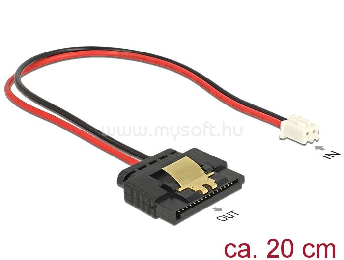 DELOCK Tápkábel, 2 tűs csatlakozóhüvely > 1 x 15 tűs SATA-aljzat (5 V), fém, 20 cm