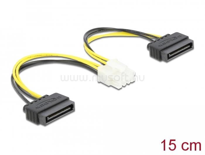 DELOCK Tápkábel 2 x 15 tűs SATA apa - 8 tűs EPS apa 15 cm