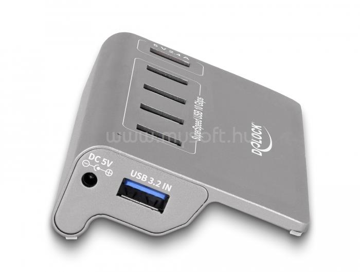 DELOCK USB 10 Gbps Hub 4 A-típusú USB porttal + 1 gyorstöltő porttal beleértve a tápellátást