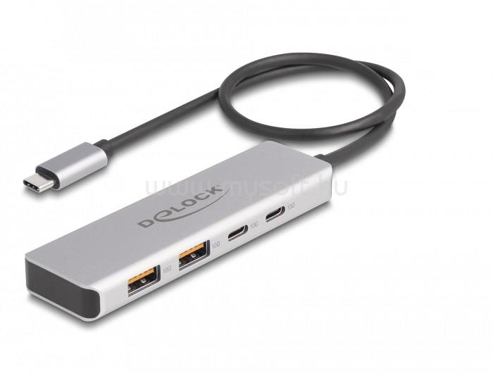 DELOCK USB 10 Gbps USB Type-C  hub 2 x A-típusú USB csatlakozóval és 2 x USB Type-C  csatlakozóval, valamint egy 35 cm hosszú csatlakozó kábellel