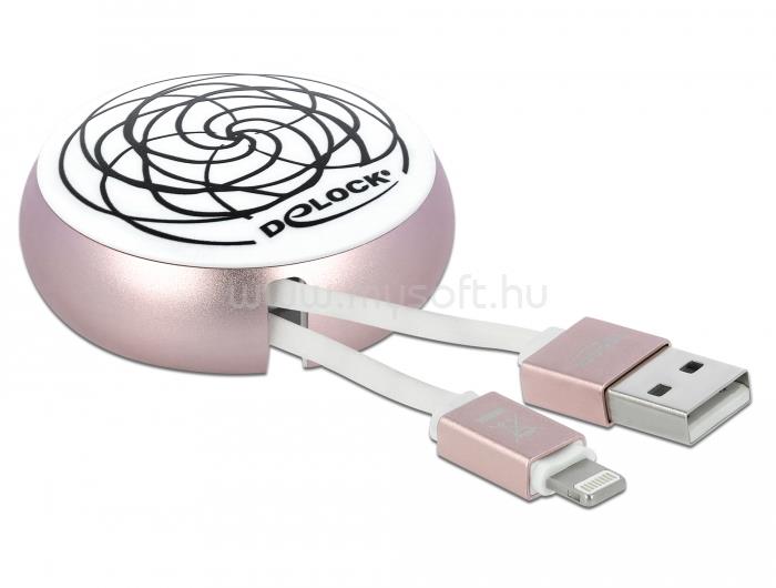 DELOCK USB 2.0 behúzható kábel A-típusú   Lightning  8 tűs (fehér / halvány rózsaszín)
