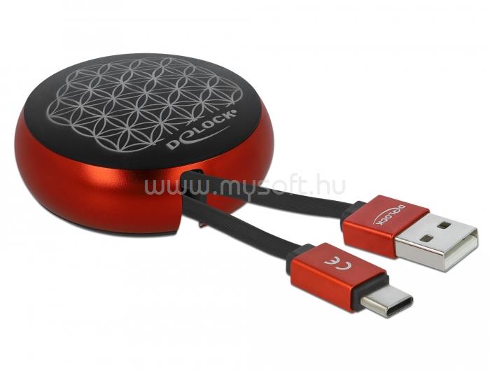 DELOCK USB 2.0 behúzható kábel A-típusú   USB-C  fekete / piros