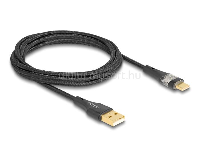 DELOCK USB 2.0 kábel A-típusú apa - USB Type-C  apa gyors töltővel 60 W áttetsző 2 m