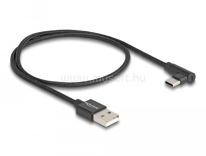 DELOCK USB 2.0 kábel A-típusú csatlakozódugó - USB Type-C  csatlakozódugó, ívelt, 0,5 m, fekete