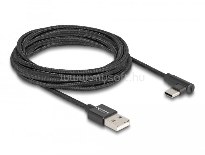 DELOCK USB 2.0 kábel A-típusú csatlakozódugó - USB Type-C csatlakozódugó, ívelt, 3 m, fekete