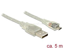 DELOCK USB 2.0-s kábel A-típusú csatlakozódugóval > USB 2.0 Micro-B csatlakozódugóval, 5 m, áttetsző DL83903 small