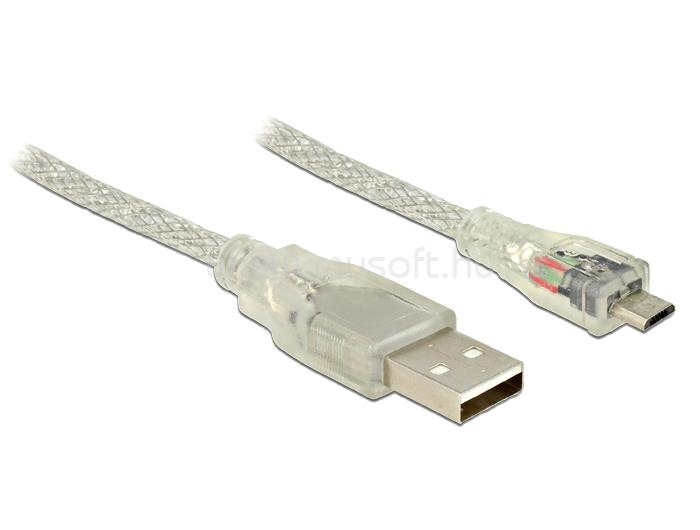 DELOCK USB 2.0-s kábel A-típusú csatlakozódugóval > USB 2.0 Micro-B csatlakozódugóval 2 m, áttetsző