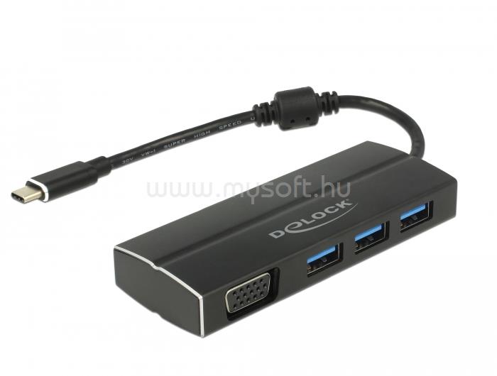 DELOCK USB 3.1 Gen 1 adapter USB Type-C tápfeszültségporttal, 3 x 3.0 A-típusú USB kapcsolódási pont