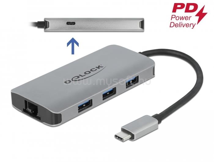 DELOCK USB 3.2 Gen 1 hub 4 porttal és Gigabit LAN-nel, valamint PD-vel