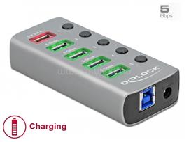 DELOCK USB 3.2 Gen 1 hub 4 porttal valamint 1 gyorstöltő porttal kapcsolóval és megvilágítással DL63262 small