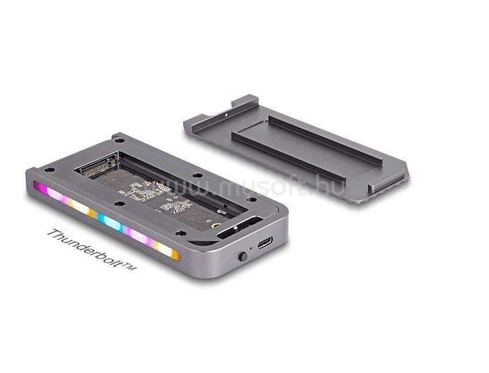 DELOCK USB 40 Gbps ház for 1 db. M.2 NVMe SSD játék stílusban LED fénnyel és ventilátorral szerszám nélkül rögzíthető