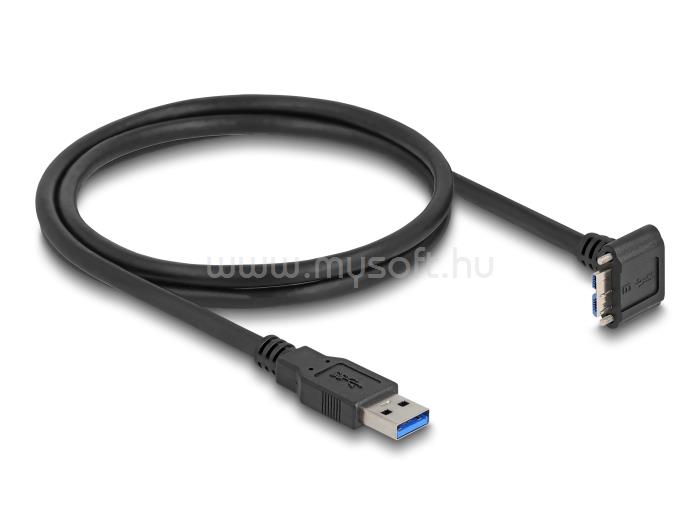 DELOCK USB 5 Gbps kábel A-típusú USB apa egyenes   Mikro-B-típusú USB apa 90 -ban lefelé fordított 18 mm-es csavar távolsággal 1 m, (fekete)