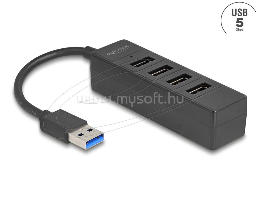 DELOCK USB Hub 4 porttal USB 5 Gbps 4 x A-típusú USB csatlakozóval fekete