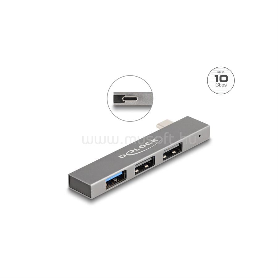 DELOCK USB Slim Hub 3 port Type-C > 1x USB 10 Gbps Type-A + 2x USB 2.0 Type-A