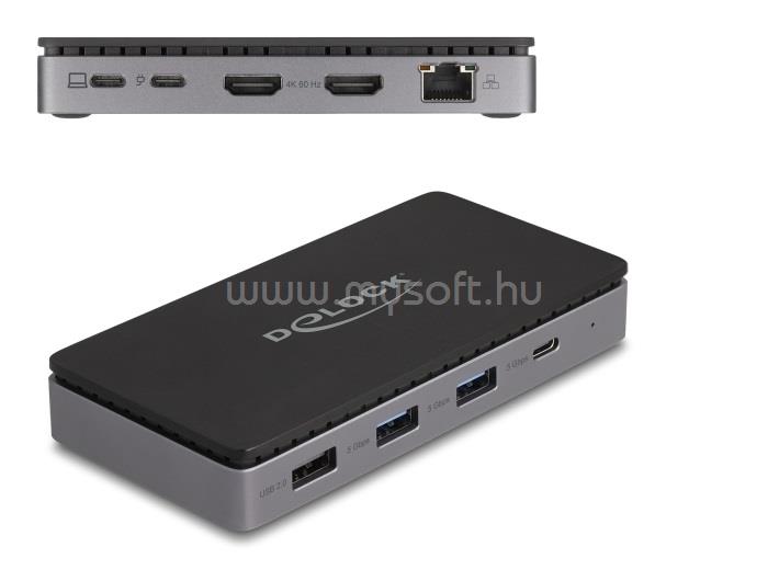 DELOCK USB Type-C  dokkolóállomás 4K - hoz kettős HDMI MST / USB / Gibabit LAN / PD 3.0 85 W
