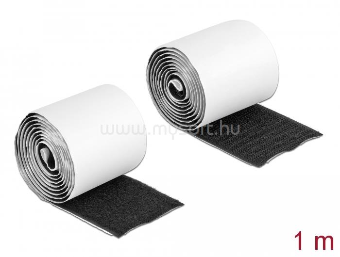 DELOCK Velcro öntapadó tépőzáras szalag-szett, H 1 m és Sz 50 mm fekete