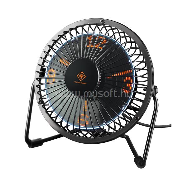 DELTACO Asztali ventilátor GAM-054, USB desktop fan with clock, showing hours, minutes and seconds, black
