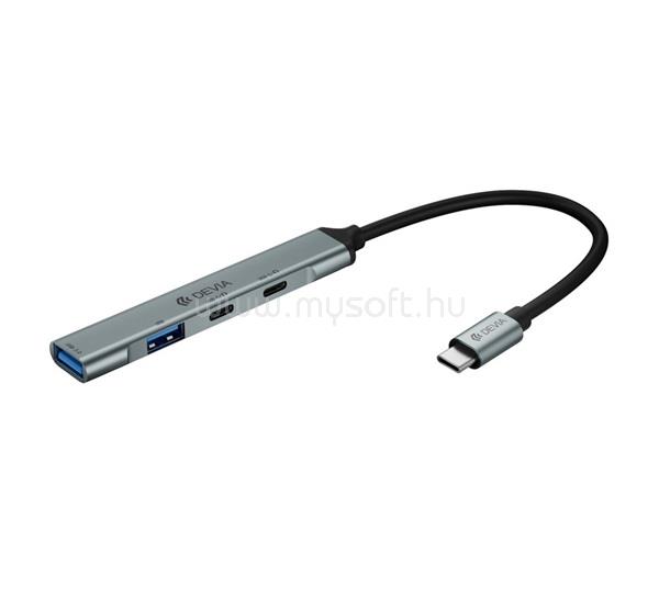 DEVIA DEVIA LITE1 EC707 Type-C HUB 4in1 aktív, 2 USB+2 Type-C aljzat, SÖTÉTSZÜRKE