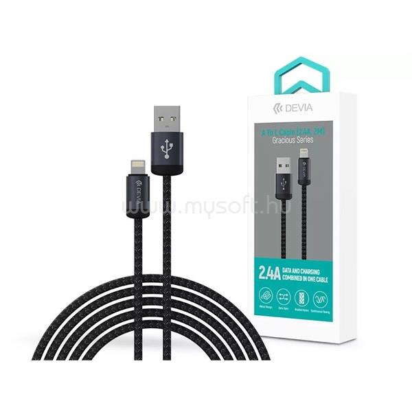 DEVIA ST108042 Gracious Series v2 12W USB/Lightning 2m adat-és töltőkábel (fekete)